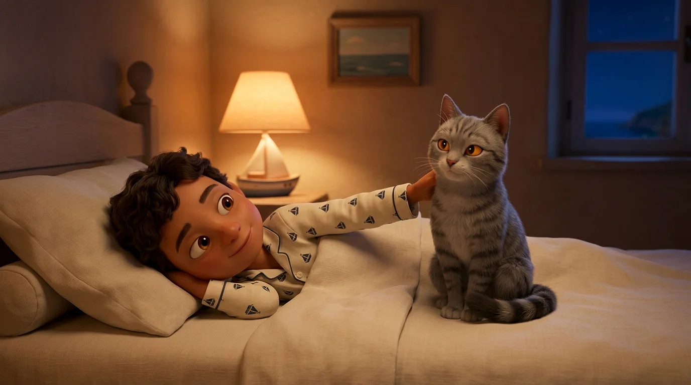 Metta il gatto di casa in una storia personalizzata della sera